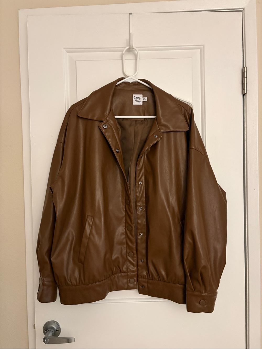 Princess Polly Brown Faux Leather Bomber Jacket